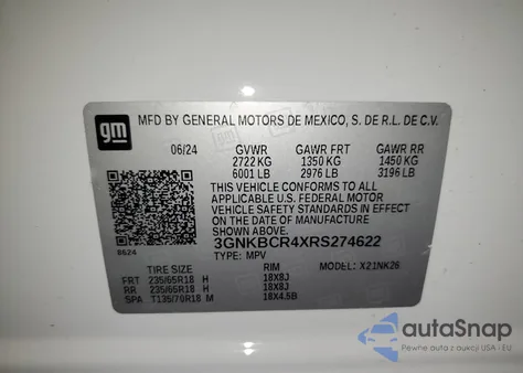 2024 Chevrolet Blazer 2Lt from USA, damaged, VIN 3GNKBCR4XRS274622
